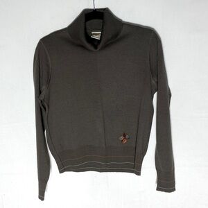 Vintage Lucia Brown Knit Leaf Embroidered Turtleneck Sweater S